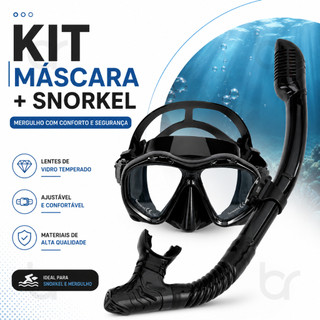 Kit Mergulho Máscara + Snorkel Adulto com Lente de Vidro Temperado