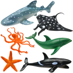 6 Animais Marinhos do Oceano Coleção Fundo do Mar Tubarão Realista Brinquedo Borracha Banho Infantil