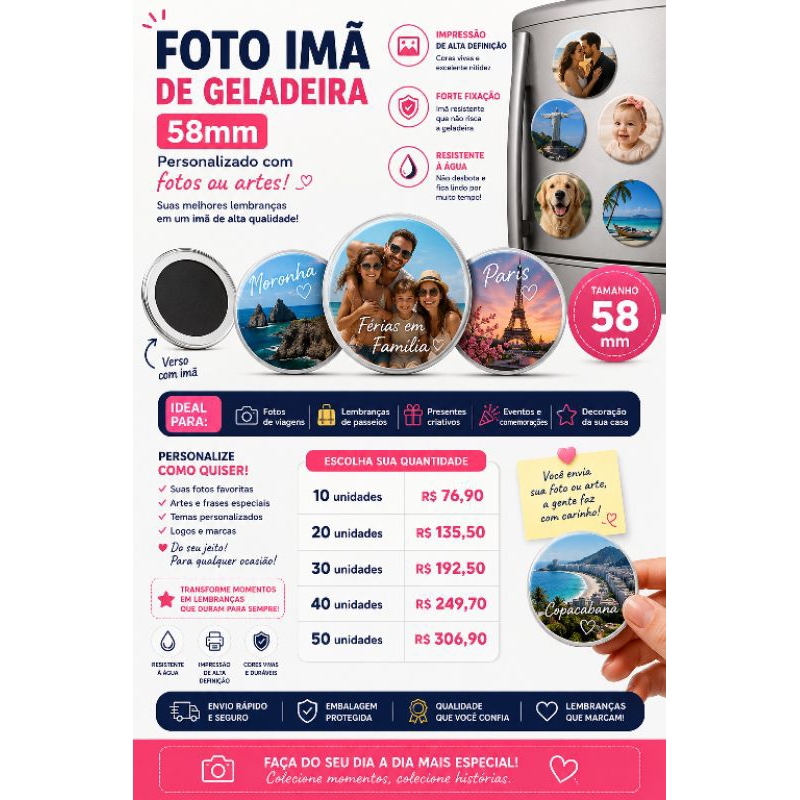 Foto Ímã Geladeira 58mm Personalizado Lembrancinha Casamento Aniversário Ímã de Geladeira com Foto Redondo Personalizada