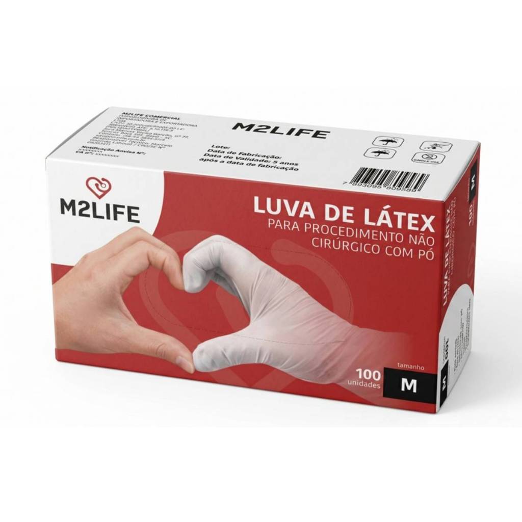 Luva Procedimento Látex c/ Pó Kit 1000 Luvas M2Life ANVISA
