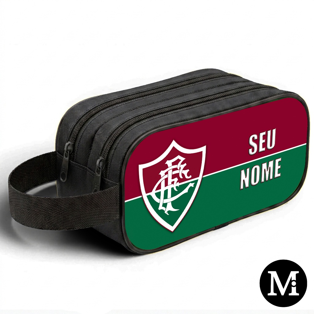 Estojo Necessaire Duplo de Time FLUMINENSE Personalizado com SEU NOME Organizador Grande com alça