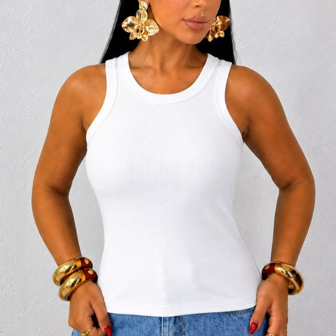 Regata Blusa Feminina Estilosa Moderna Básica Lisa Canelada Confortável Moda Blogueira Tendência