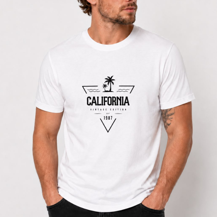 Camiseta Masculina Estilosa Casual Estampada California Gola Redonda Algodão Confortável Envio Imediato