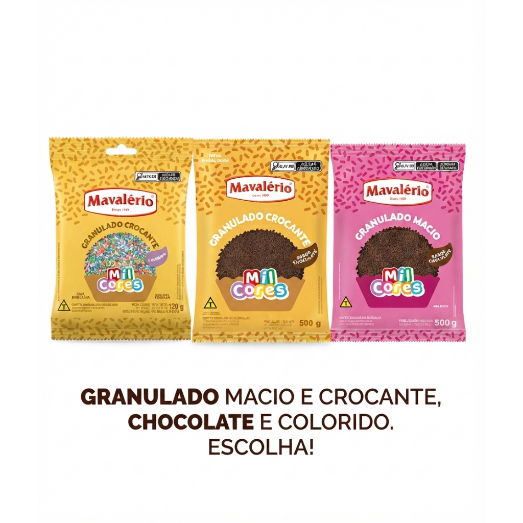 Granulado Mavalério Mil Cores 120g 500g Chocolate Colorido Crocante Macio para Brigadeiro Bolo Doces