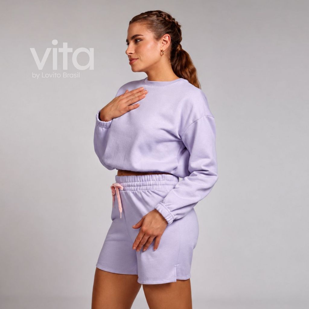 Lovito Vita Blusa Esportiva Cropped Oversized Feminino de Moletom Liso SEB20182048 · foto 2