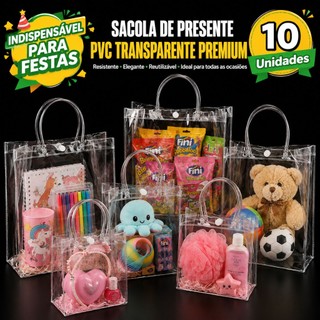 10 20 30 Unidades Sacola de Presente PVC Transparente com Alça para Festas Aniversário Lembrancinhas Batizado Natal