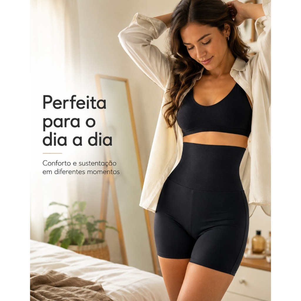 Short Feminino Modelador Cintura Alta Compressão com Elastano Fitness Academia