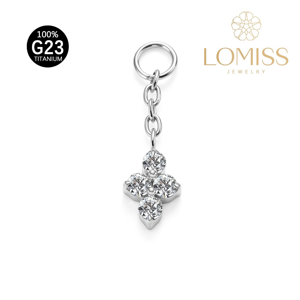LOMISS 100% Titânio Pingente Piercing Para Brinco Piercing com Zircônia De Quatro Pontos Estrela — imagem 2 de 2