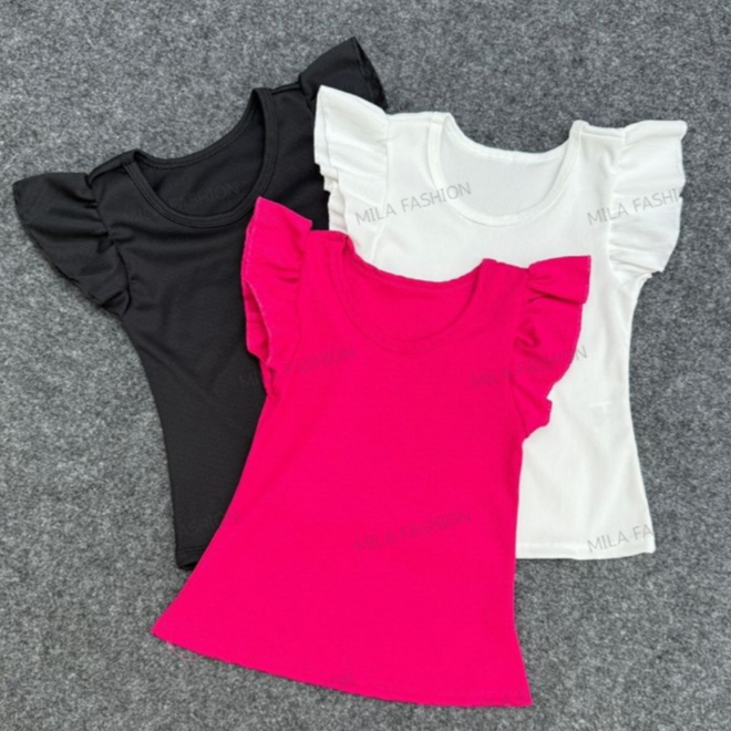 Blusa infantil menina manga Curta babado infantil juvenil Ribana canelado Moda primavera verão