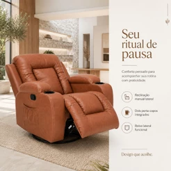 Poltrona do papai Confortável Poltronas de Sala Giratória Poltrona Reclinável Austin Manual Massagem PU Caramelo G94