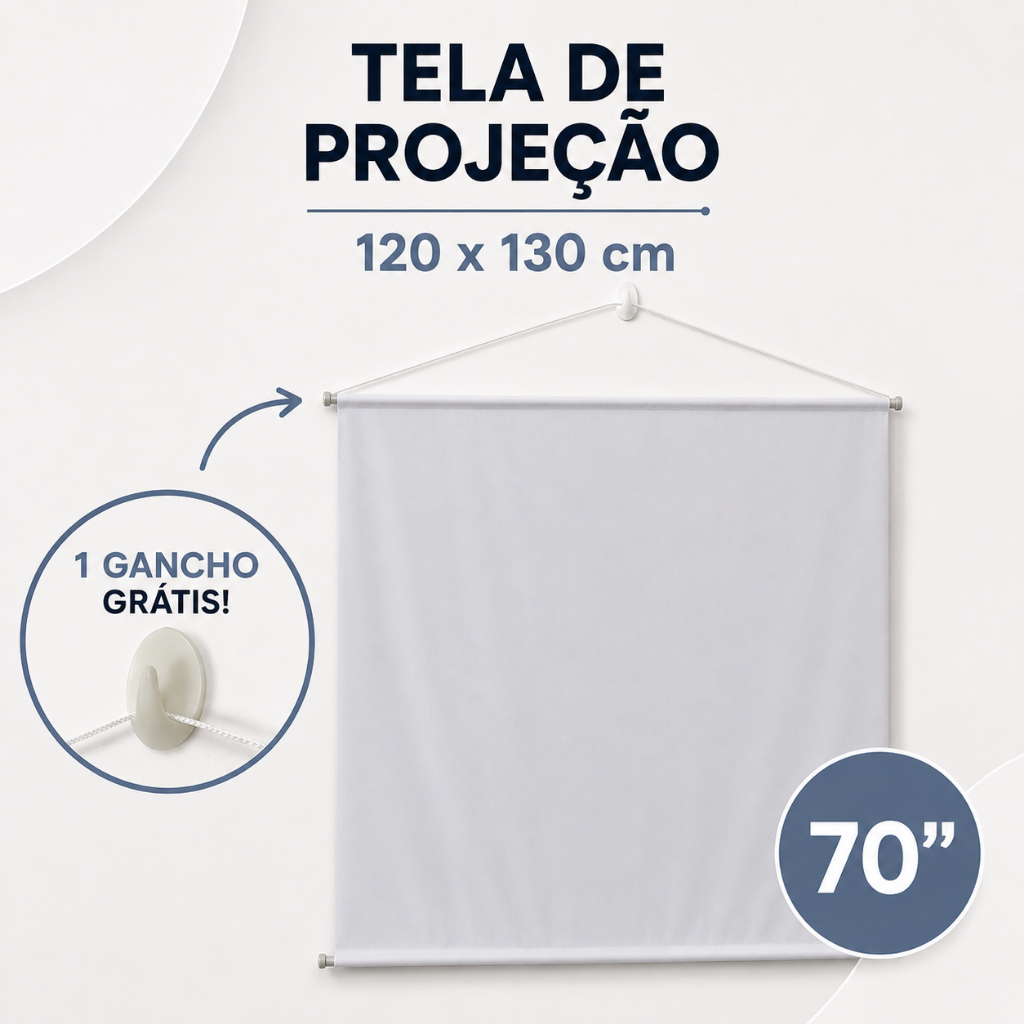 Tela Projetor 70 Polegadas 120x130cm C/ Corda Gancho Grátis