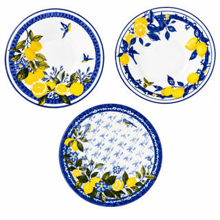 Jogo 6 Pratos Fundo Jantar Limão Siciliano Decorado Louça Cerâmica Resistente Lindo Premium 22cm