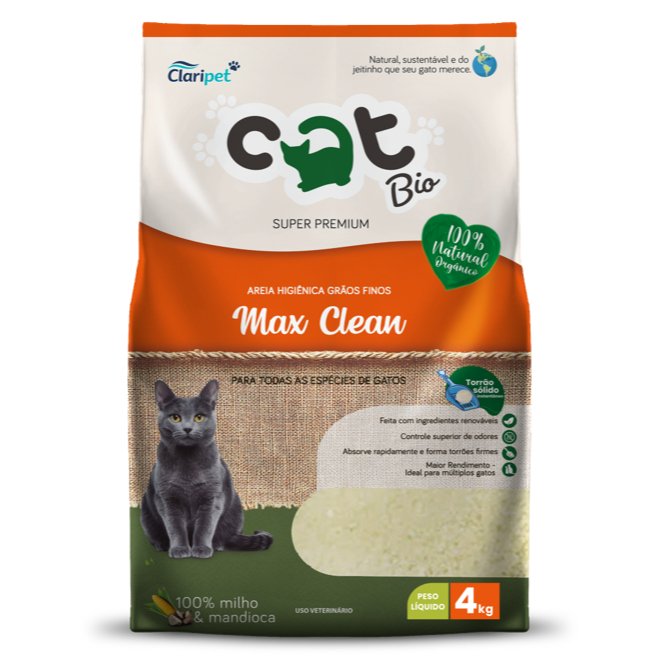 Kits de pacotes de 4 kg - Areia Catbio Biodegradável - Max Clean - Grãos Finos