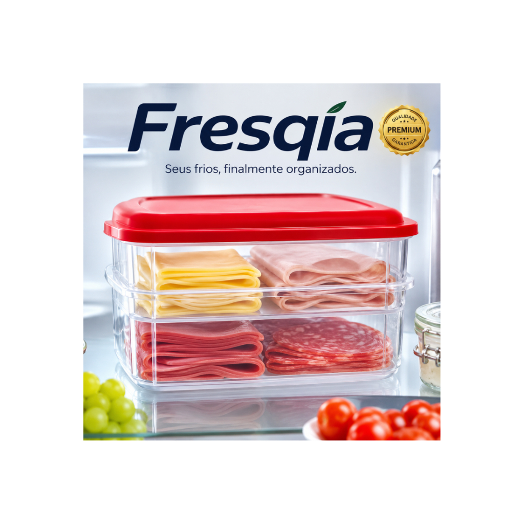 Porta Frios com 2 e 3 Andares Transparente com Tampa Colorida Organizador de Geladeira Ercaplast 2 Peças