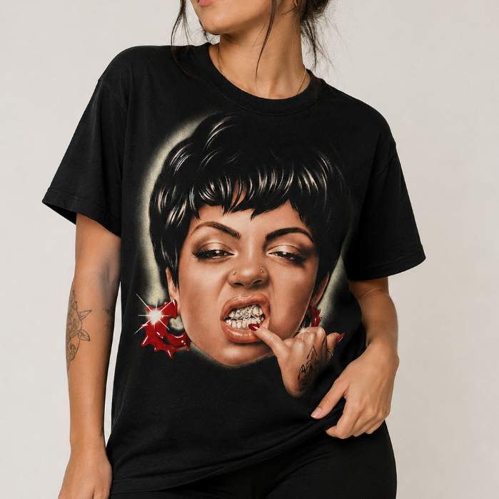 Camiseta Estampada 100% Algodão BAD GIRL Gola Redonda Fio 30.1 Blusa Estilosa Festa Tecido Confortável Lançamento