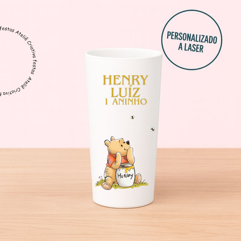 Kit de Copos Long Drink Personalizado Ursinho Pooh Aquarelado Cut Lembrancinha Festa Infantil Chá de Bebê Aniversário