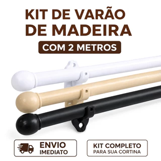 Varão De Madeira para Cortina 2,00m Kit Completo com Suporte e Ponteira Quarto , Sala, Cozinha