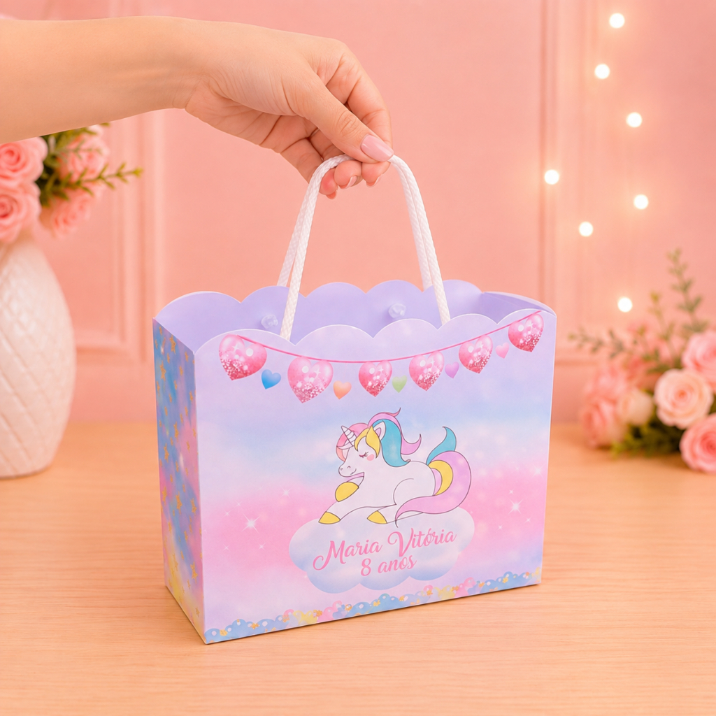Sacolinha personalizada unicórnio lembrancinha kit festa caixinhas aniversário mimos Papelaria Personalizada