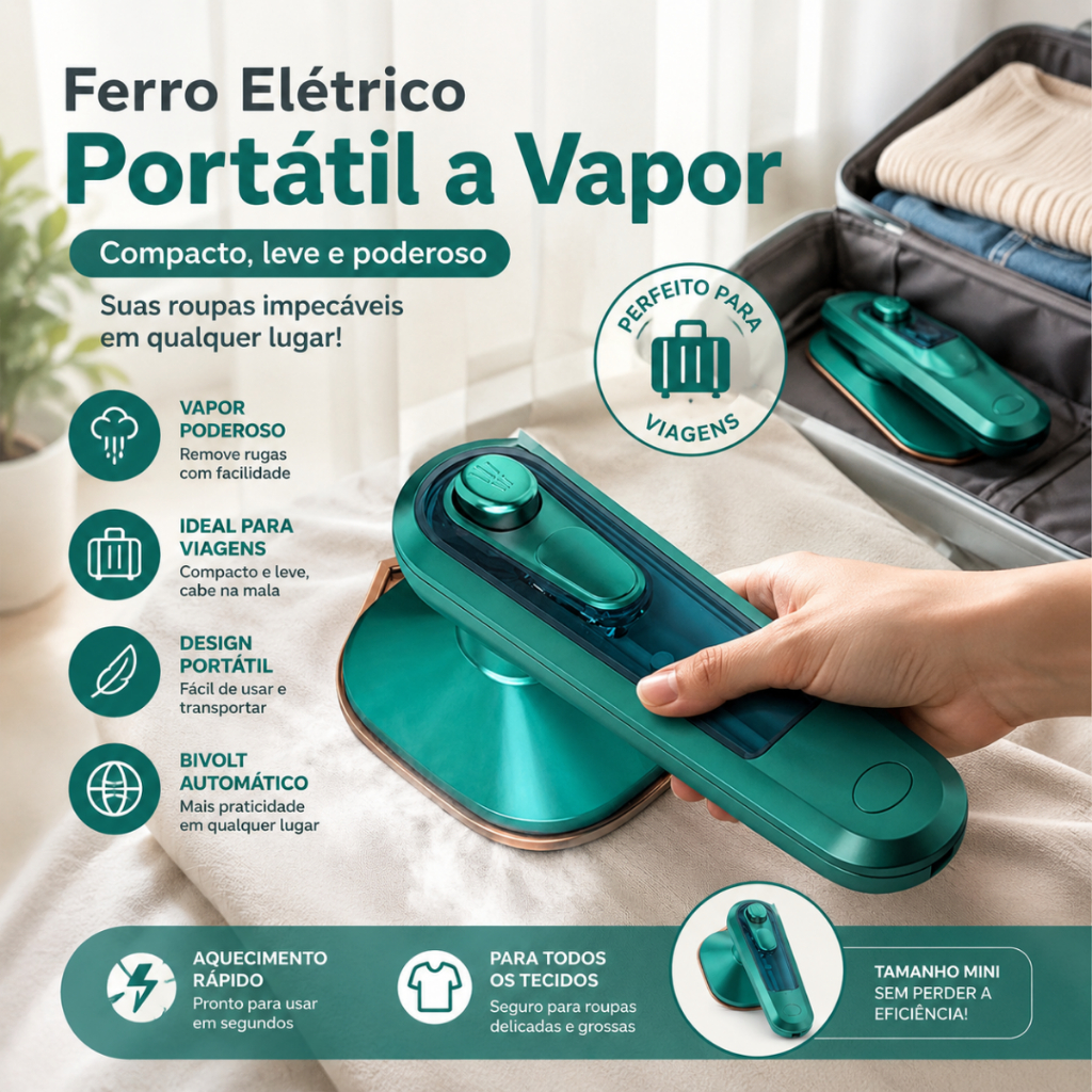 Mini Ferro Elétrico Portátil a Vapor Bivolt Ideal para Viagens