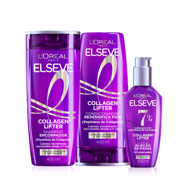 KIT ELSEVE COLÁGENO LIFTER  - Shampoo 400 ml + Condicionador 400 ml + Leave  in de massa 100ML — imagem 1