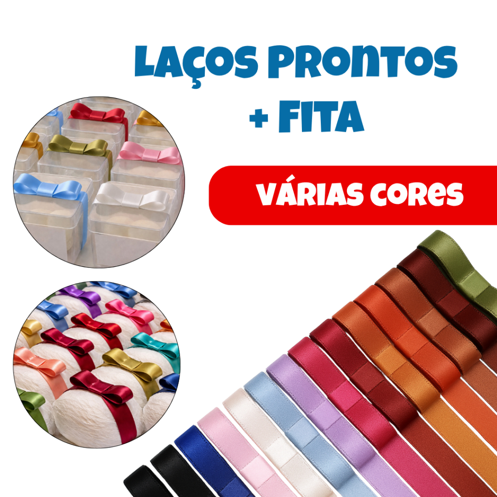 Laços Prontos de 5cm + Fita para Lembrancinhas de Casamento Chá de Bebê Batizado Festa Aniversário
