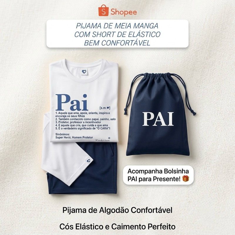 Pijama Masculino Algodão PAI confortável Presente