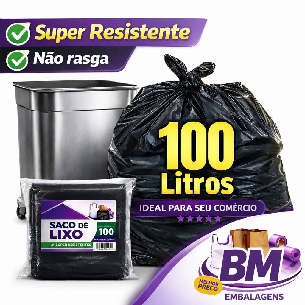 Saco de lixo 100 litros super reforçado 20 unidades extra resistente não rasga