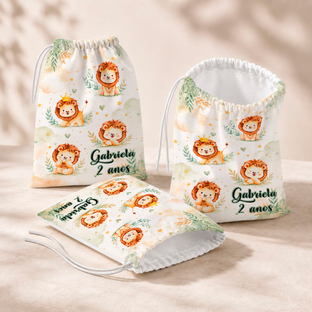 20 Sacolinhas Personalizada Festa Infantil 18x26 Aniversário Lembrancinha Leão Leãozinho Rei