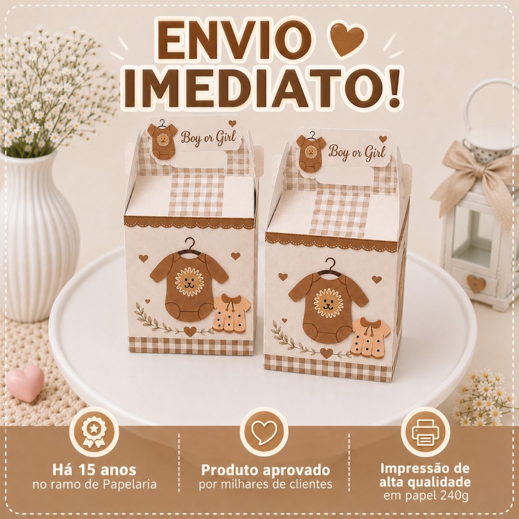 Kit Caixinha Maletinha Personalizada Chá de Bebê Roupinhas ou Revelação para Lembrancinhas com 10 a 40 unidades