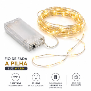 Cordão Fio de Fada LED 5 Metros a Pilha Iluminação Decorativa para Natal Quarto e Festas