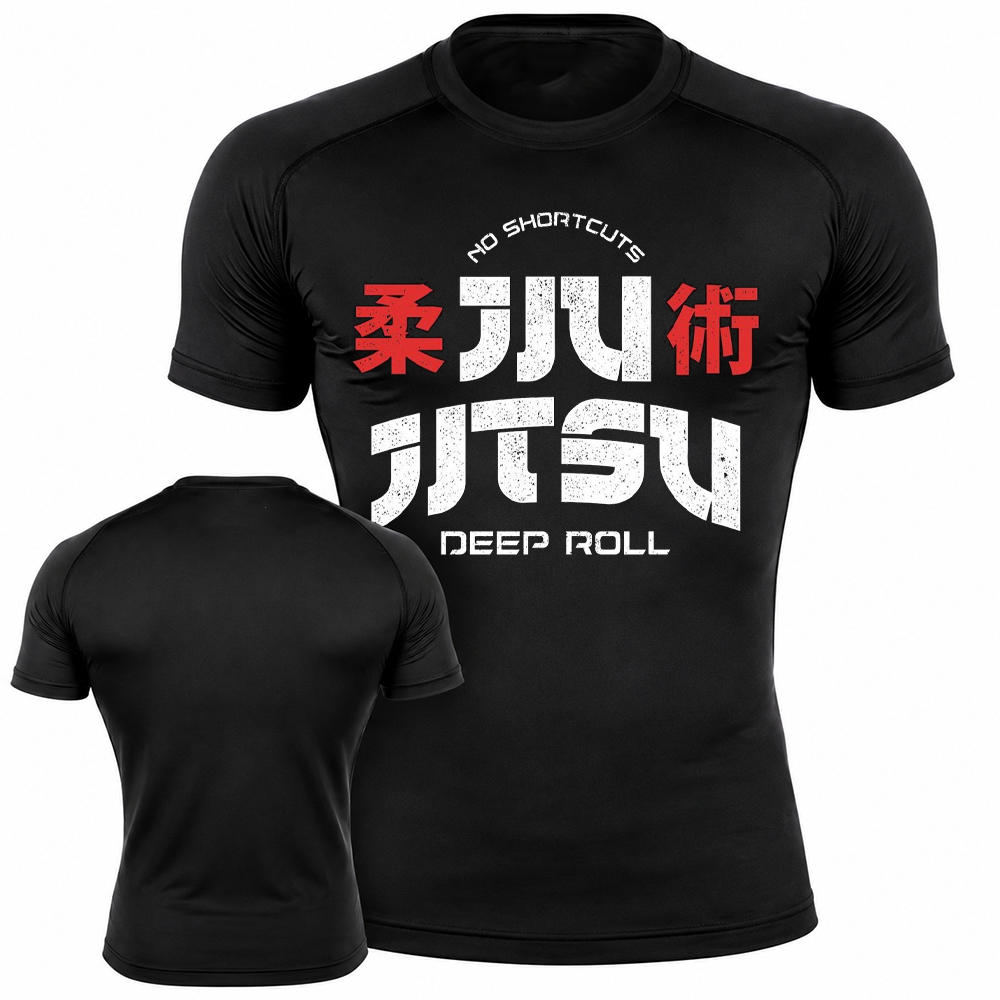 Camiseta De Compressão Jiu Jitsu  Brazil arte marcial gym Manga Curta Academia Treino Esportiva Masculino Apertada