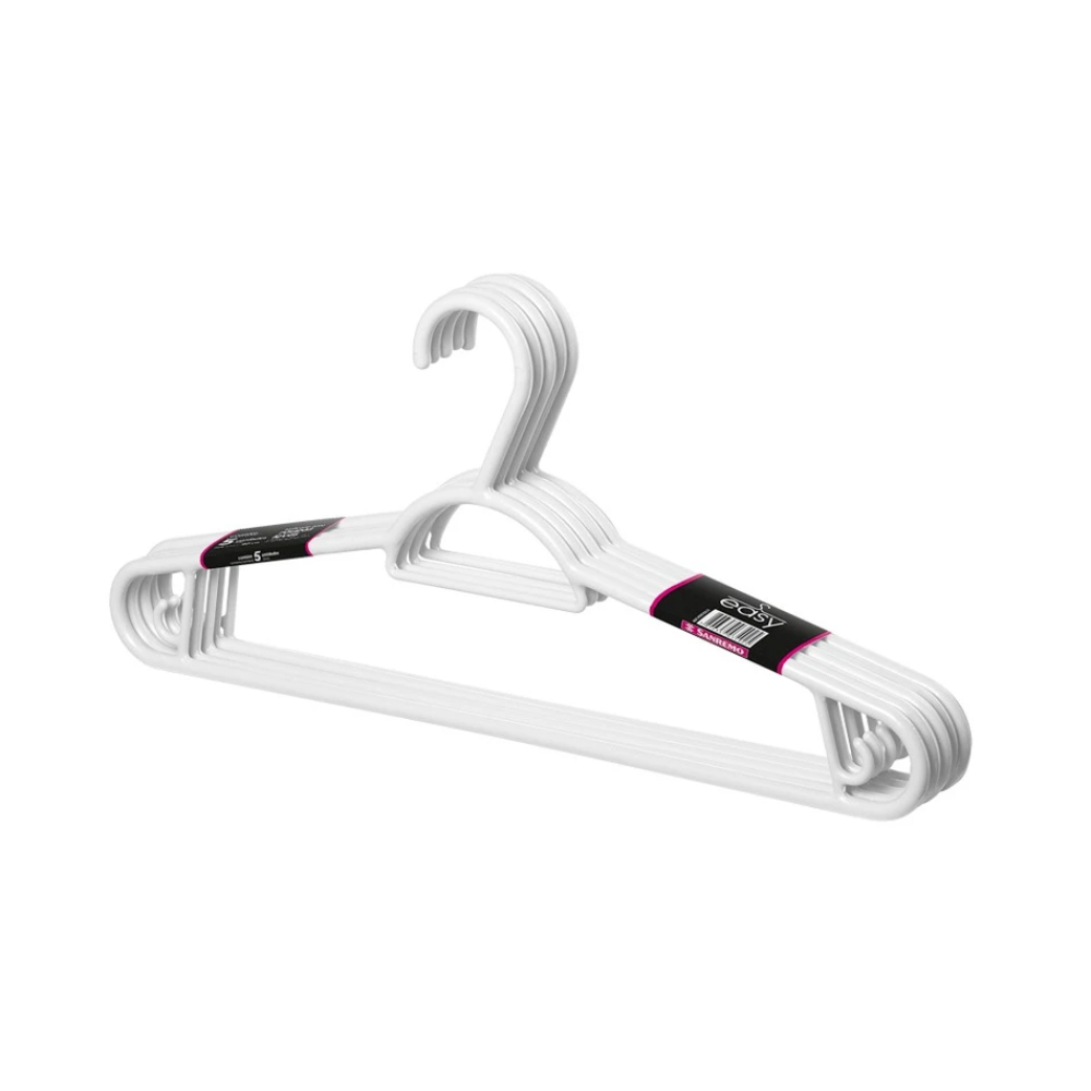 Cabide Plástico Adulto Pendura Mais Branco 40cm Easy Sanremo 5 Unidades