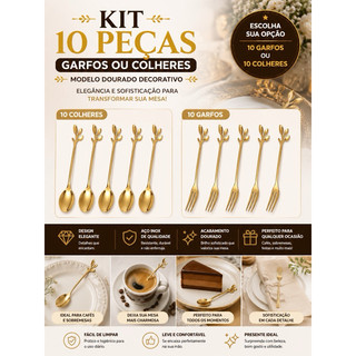 Kit Colher de Café Garfos de Frutas Padrões de Folhas Aço Inoxidável 12cm