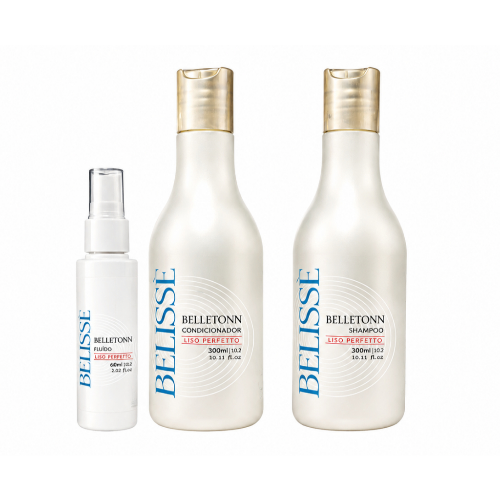 Kit Belisse Belletonn Efeito Liso 660 ML Shampoo + Condicionador + Fluido Liso sem Quimica