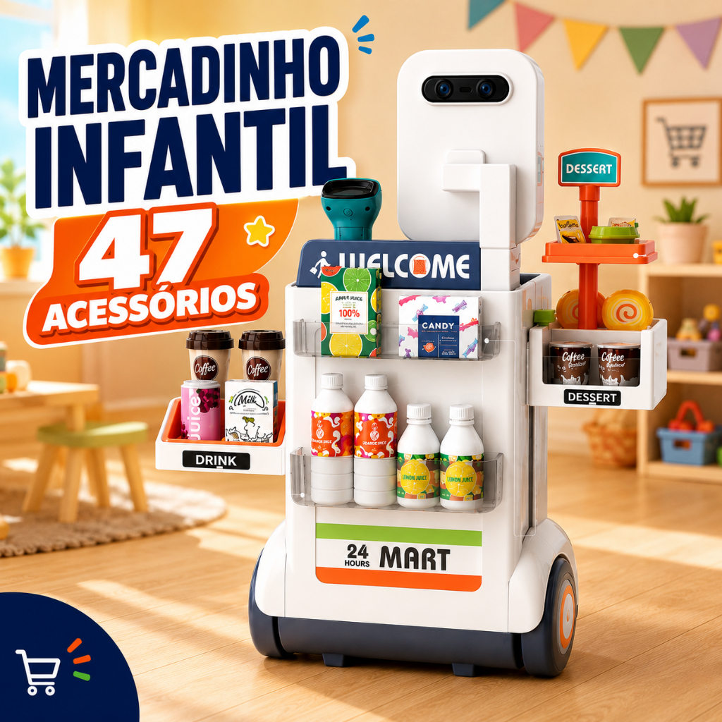 Caixa Registradora Brinquedo Educativo Lojinha Mercado Compras Scanner Sonoro Dinheirinho Falso Som