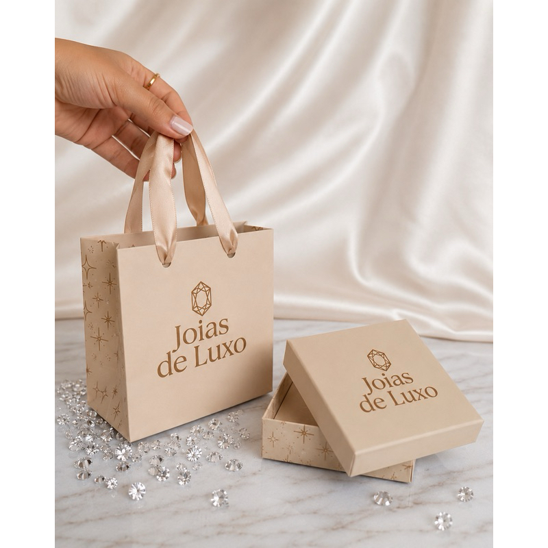 Kit 20 sacolas + 20 Caixas Embalagem para joias Sacola +Caixinha personalizada