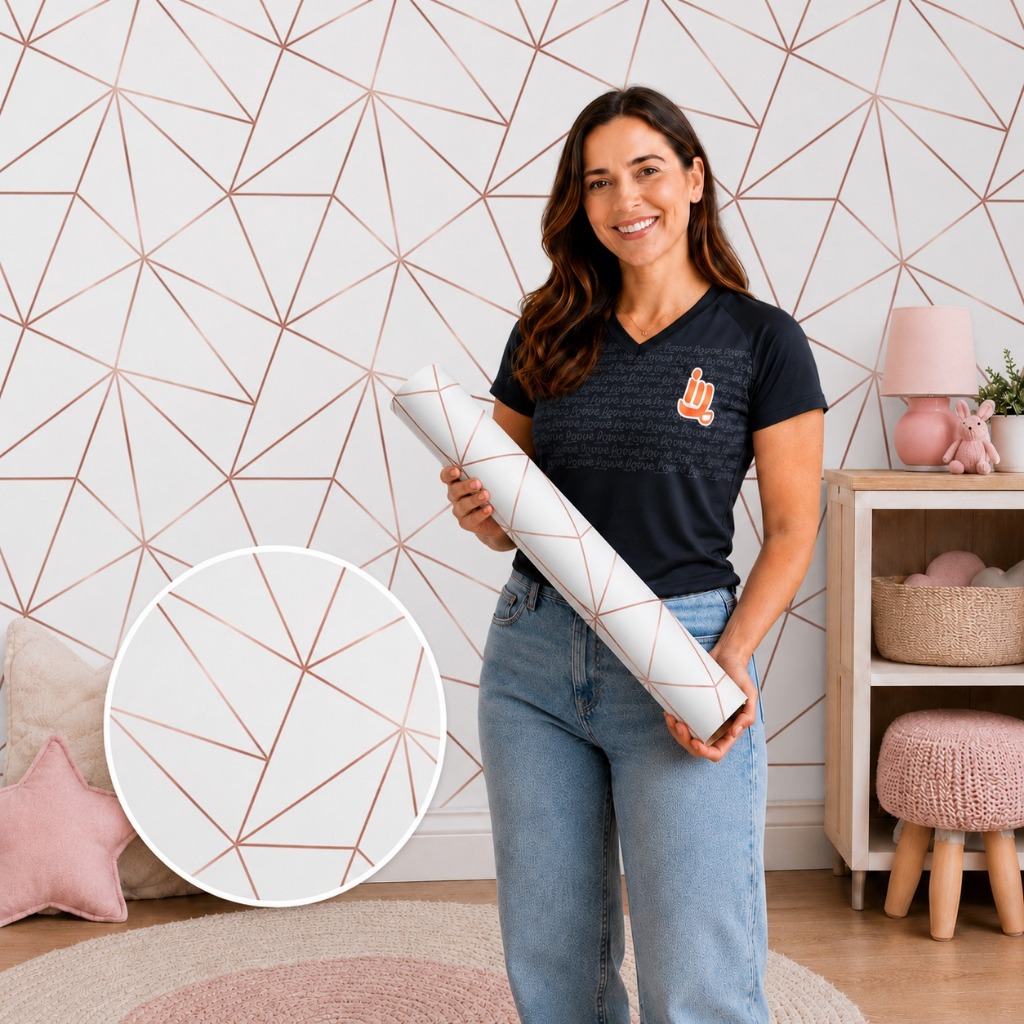 Papel De Parede  Branco Com Rosê Gold