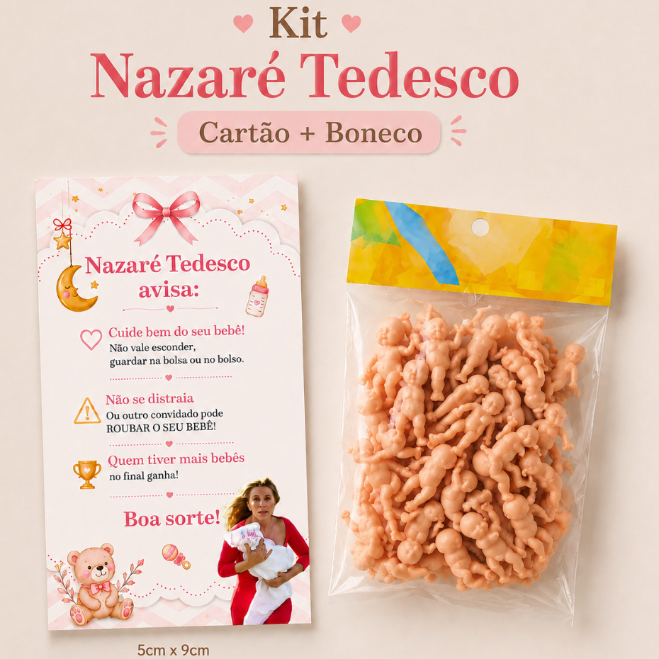 Kit Brincadeira Chá de Bebê Nazaré Tedesco - Chá Revelação -Cartão + Bonequinho