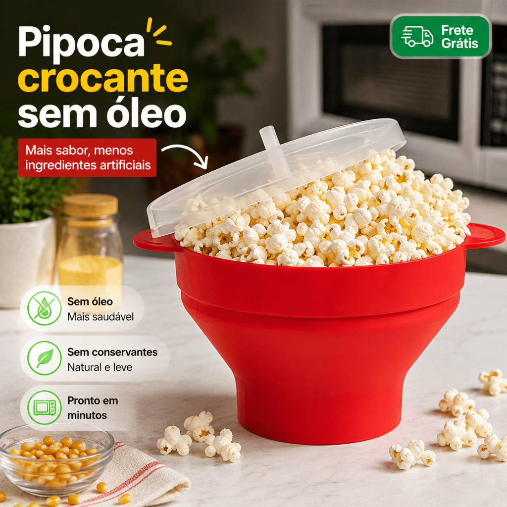 Pipoqueira de Silicone para Micro-ondas com Tampa Retrátil | Bowl Portátil Grande Dobrável 1/2 Unidades