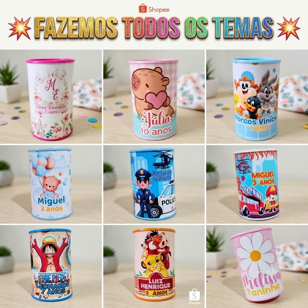 Cofrinhos Personalizados + Adesivos - Qualquer Tema - Lembrancinhas de Festa Aniversário Infantil
