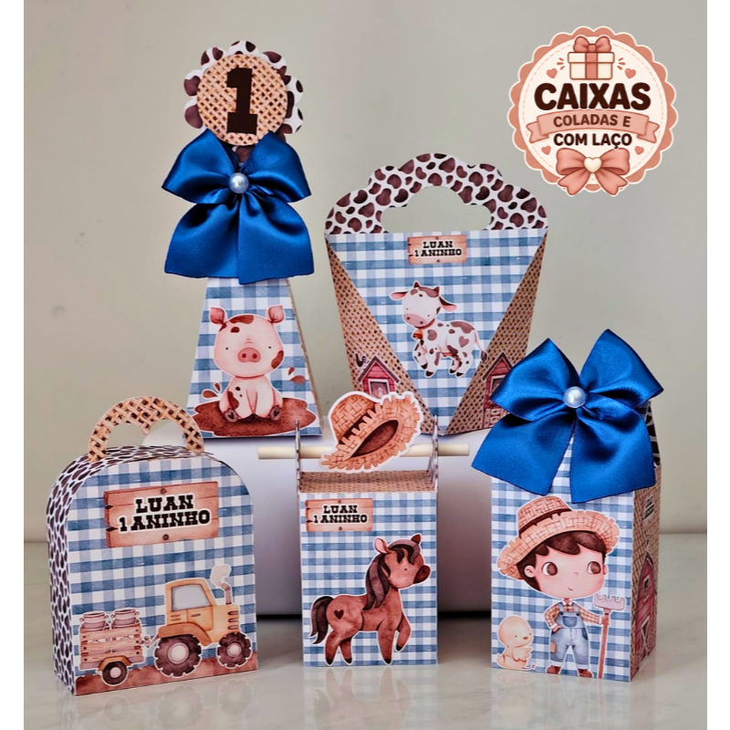 Kit Caixas Fazendinha Azul | Lembrancinhas para festa/aniversário | Kit Festa | Festa infantil Personalizada