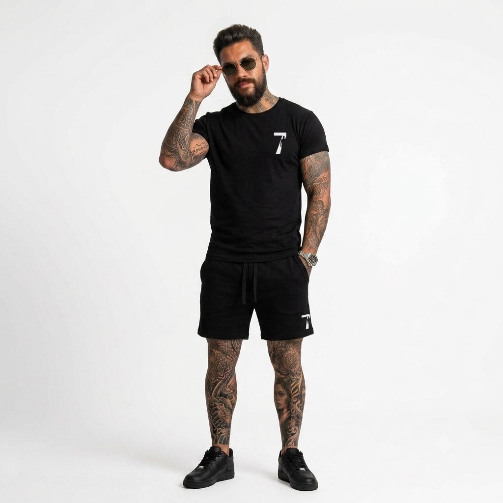 Conjunto masculino estampado moda verão masculina camiseta preta streetwear roupa casual Slim Fit Cb-506