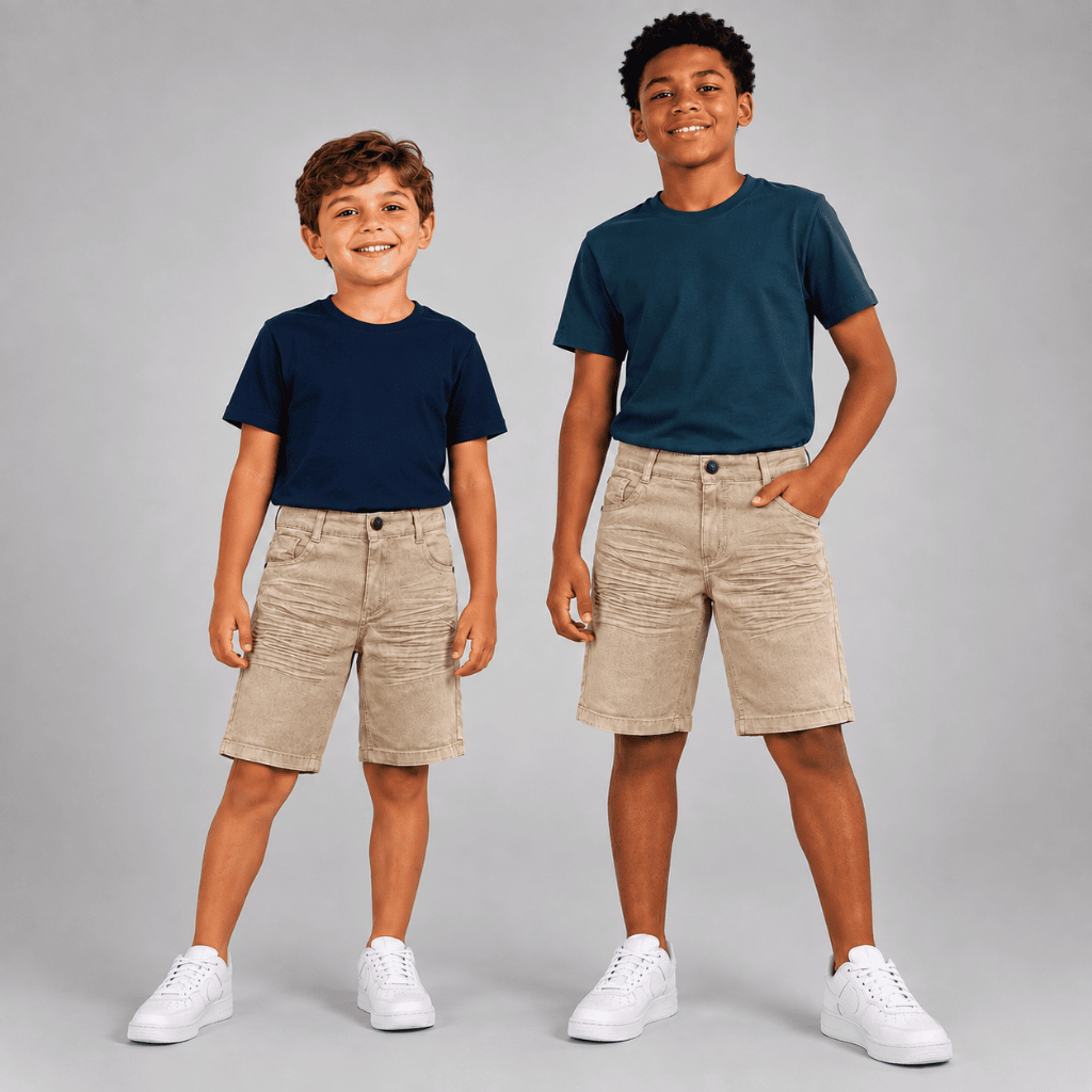 Bermuda Infantil Juvenil Masculina Sarja Premium com Elastano Regulagem no Cós