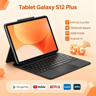 【Teclado e mouse grátis】 Tablet Galaxy S12 Plus 12.8 polegadas HD 12000 mAh 16 GB + 512 GB, dois chi