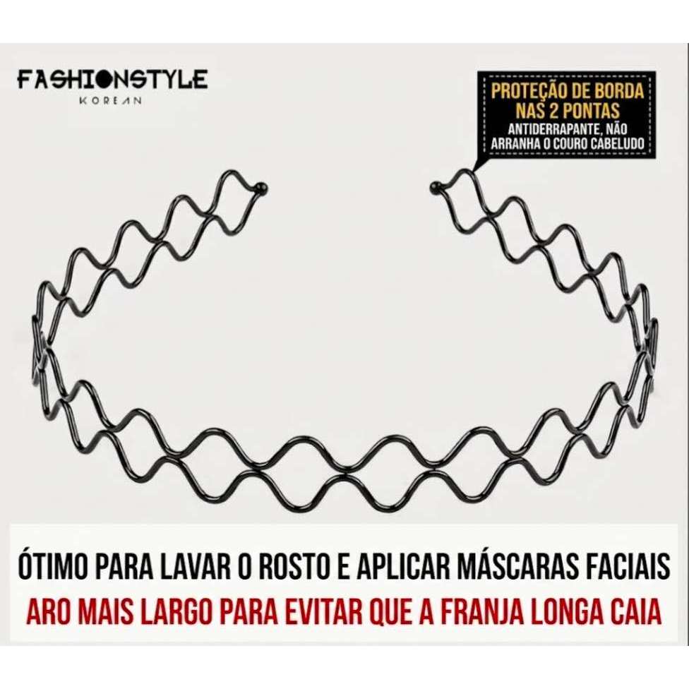 Kit 3 Tiara Fina Zigue Zague De Metal Preta Flexível Para Cabelo Masculina Feminina — imagem 2 de 2