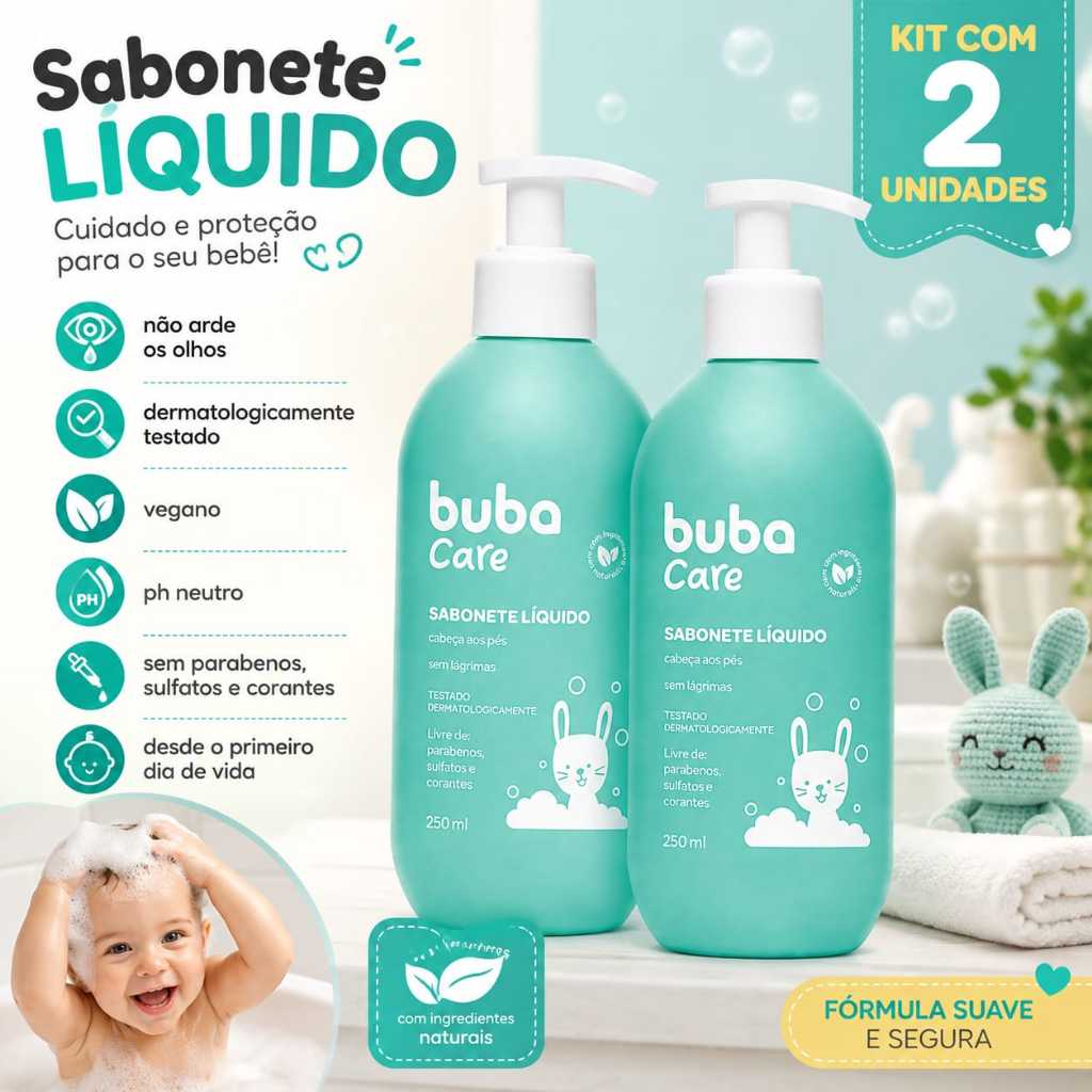 Kit Com 2 Sabonetes Liquido 250 Ml Para Bebe Infantil Sem Lagrimas Vegano Sabonete Liquido Para Bebe