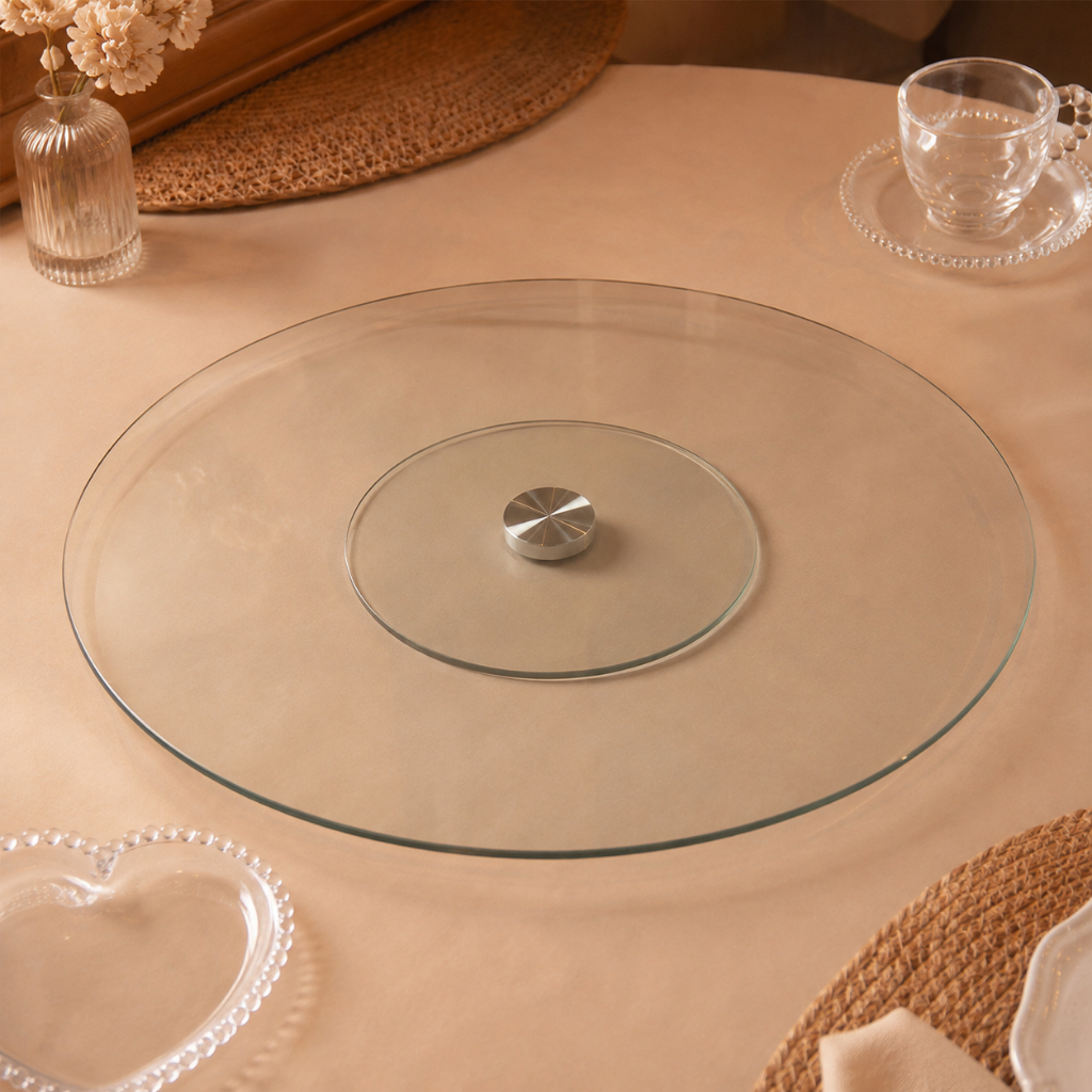 Centro de Mesa Giratorio Wolff de Vidro Temperado 45cm para Decoracao Mesa de Jantar Sala e Mesa Posta Elegante Casa Uso