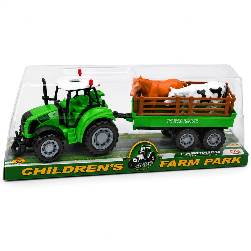 Kit Trator de Brinquedo com Carretinha e Animais Gado Fazenda - Envio Imediato