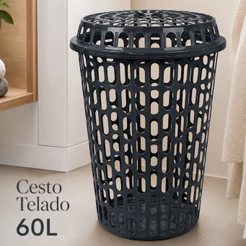 Cesto Para Roupas Organizador Telado 60 Litros Com Tampa Resistente Reforçado Em Promoção Arqplast