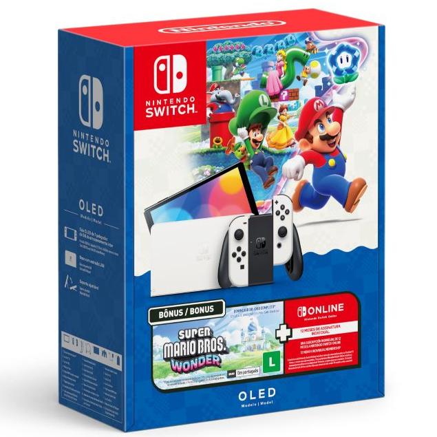 Nintendo Switch OLED Desbloqueado + Super Mario Wonder Lacrado Envio Imediato